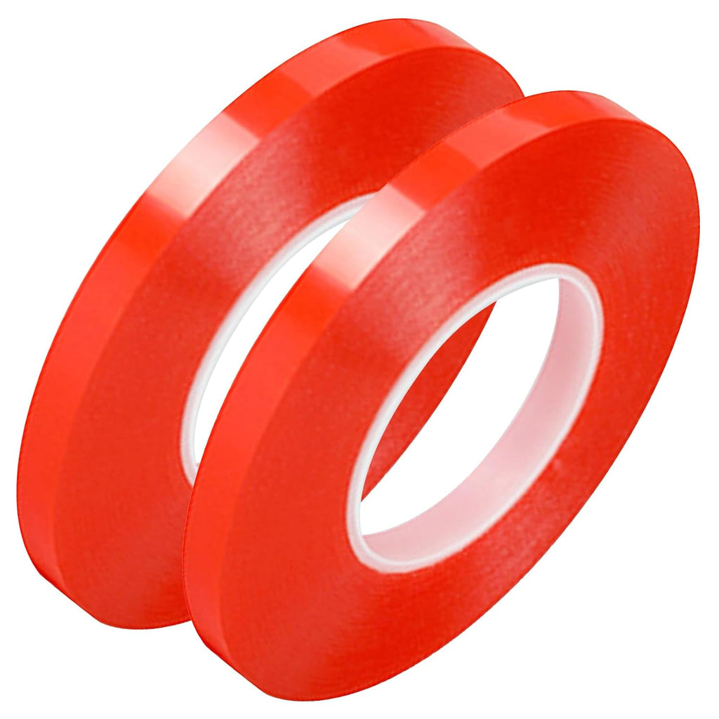 2 Rolls 5/8" Red Liner Clear Double Sided PET Tape 15mm x 25M