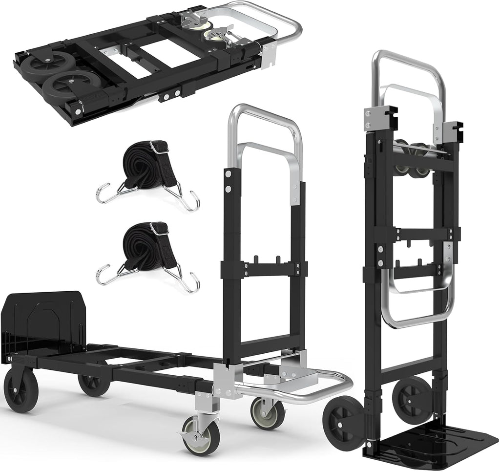 3-in-1 Folding Hand Truck, 500 lb Heavy Duty Steel Dolly | Convertible Hand Truck Dolly with Telescoping Handle