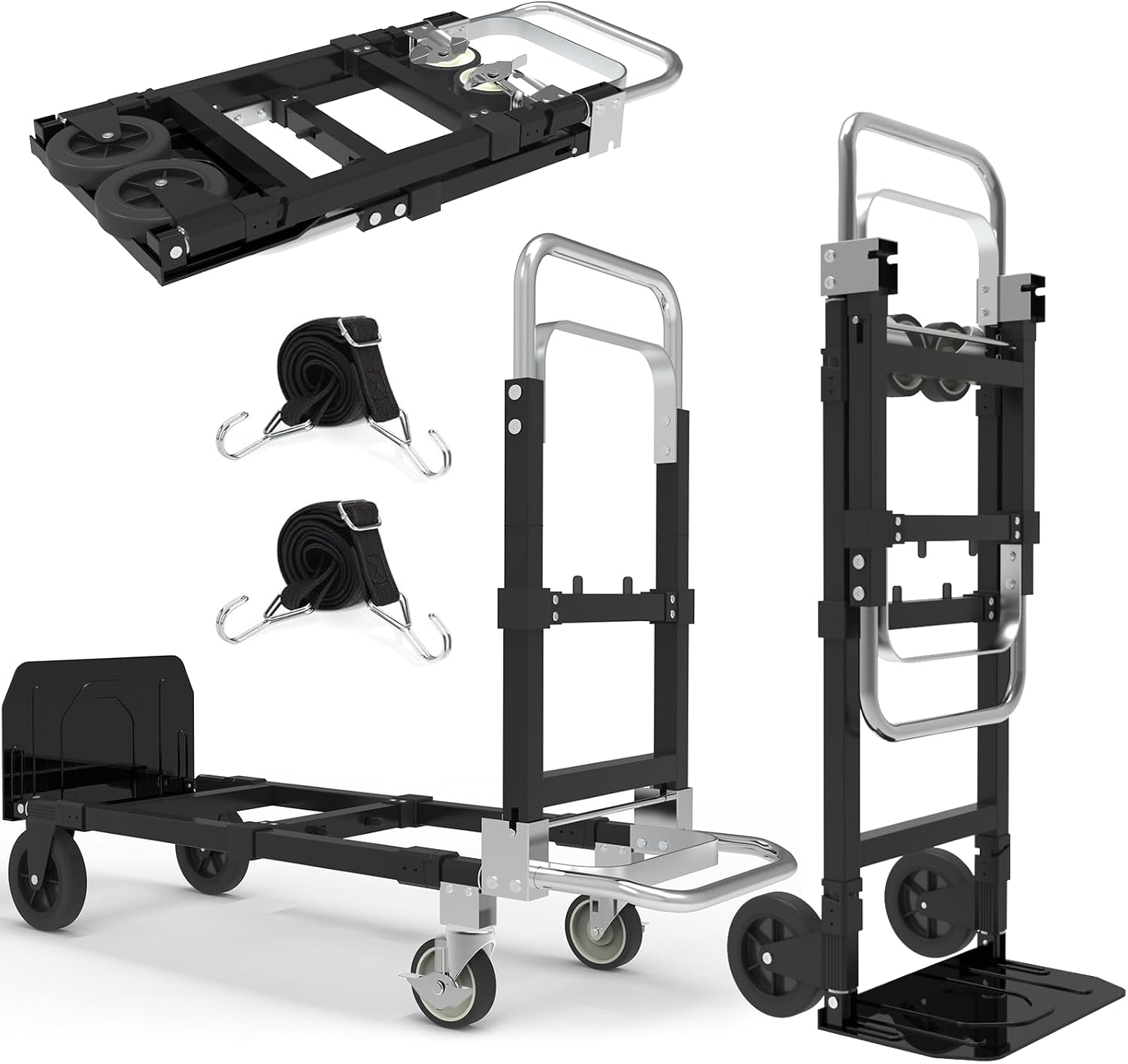 3-in-1 Folding Hand Truck, 500 lb Heavy Duty Steel Dolly | Convertible Hand Truck Dolly with Telescoping Handle