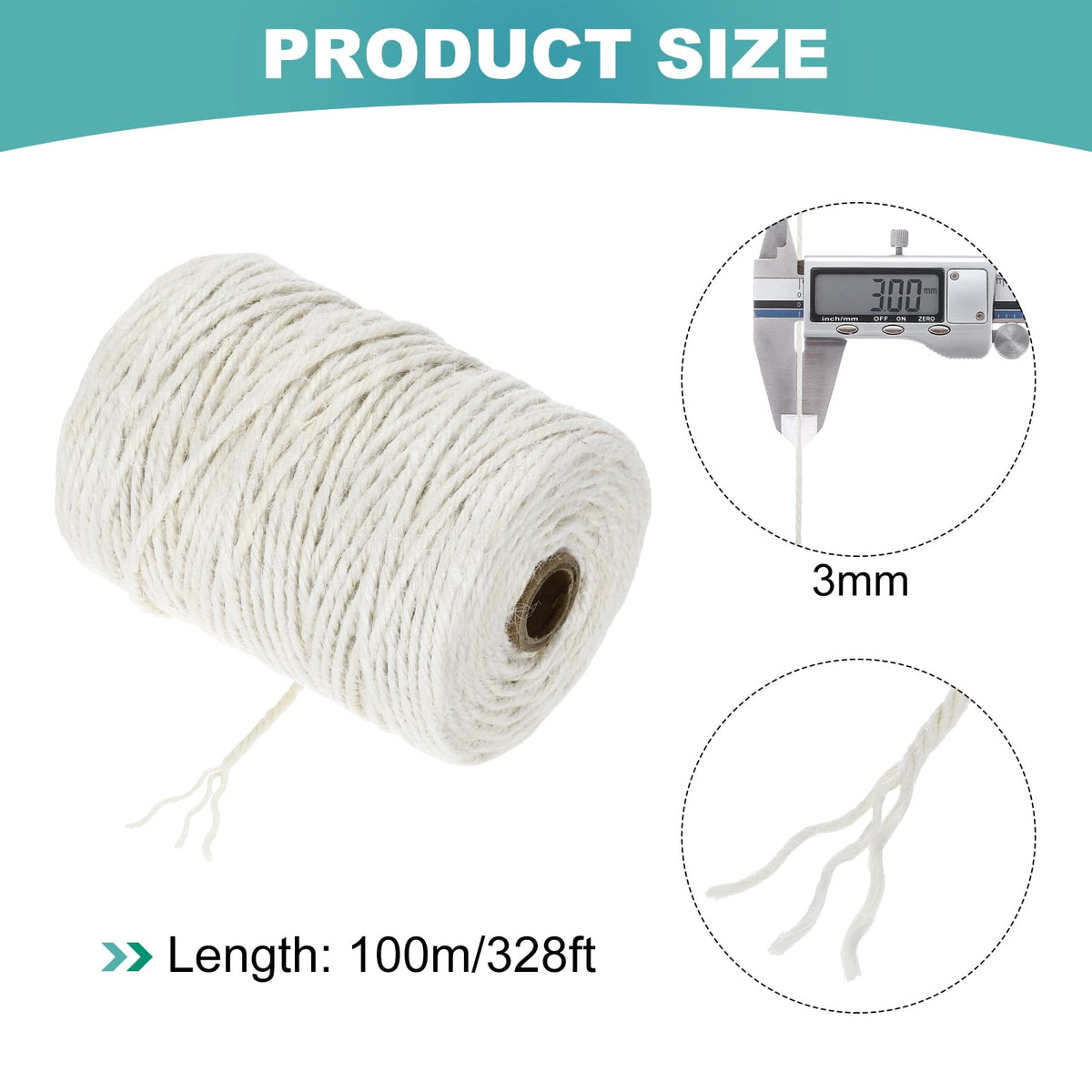 Natural Jute Twine String 328ft x 3mm Long Strong Twine Rope for Arts Crafts Ribbon Gift Wrapping Packing Christmas
