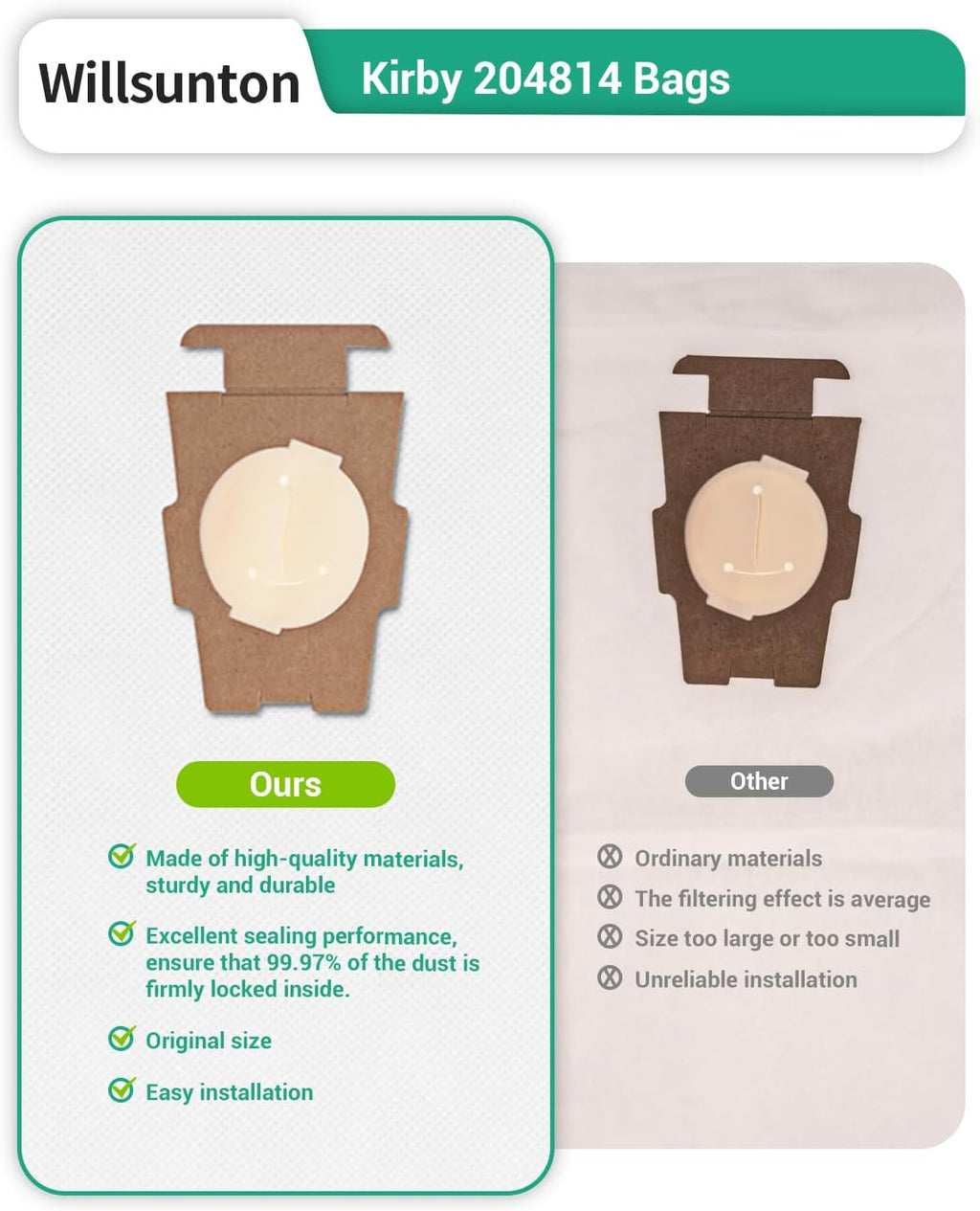 204814 Vacuum Bags & Belts for Kirby Vacuum 204811 204808 205811 | Replacement for Kirby Sentria, Avalir, G3, G4, G5