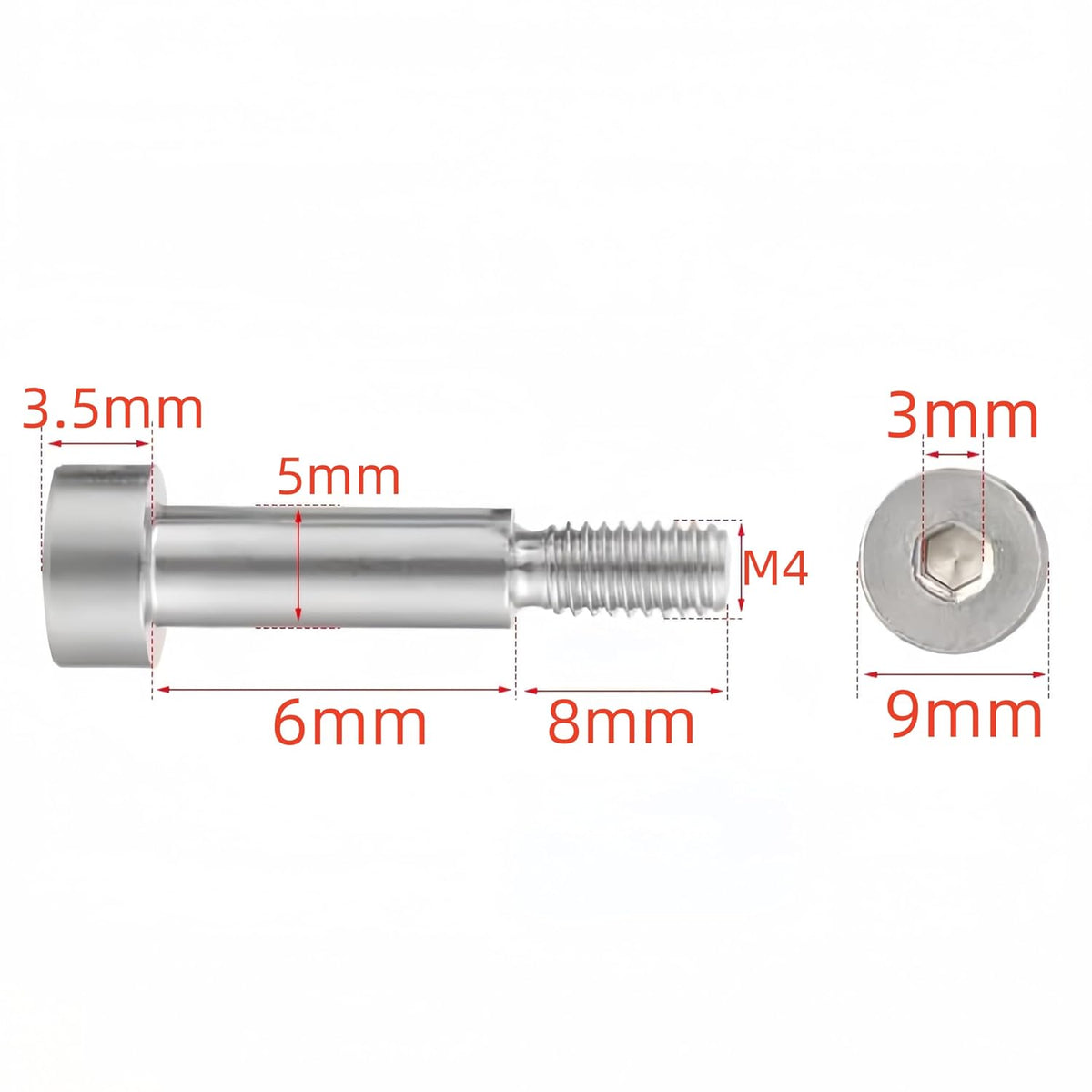 NACX M4 Hex Socket Shoulder Bolts, 5mm Shoulder Dia 6mm Shoulder Length, 304 Stainless Steel, 15Pcs, Silver, C935-939