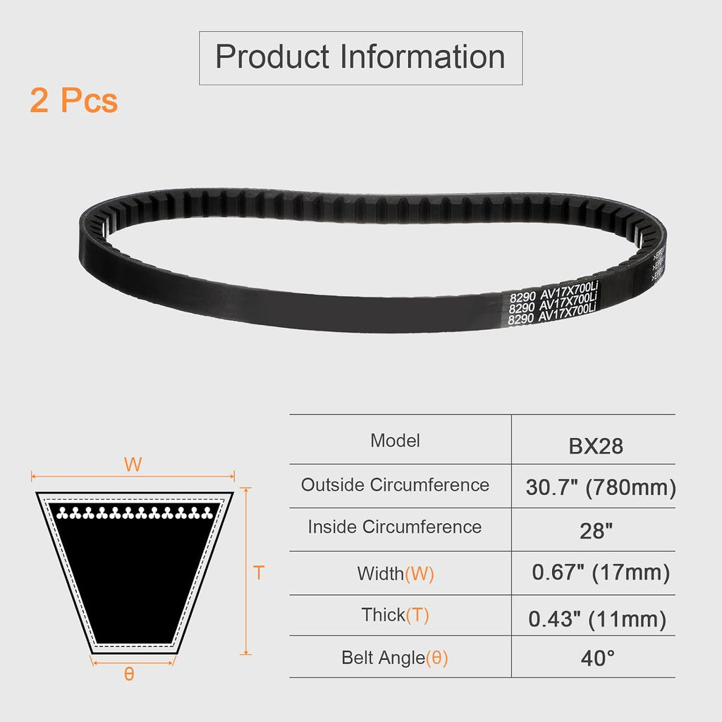 uxcell 2 Pcs BX28 EPDM V-Belt, Raw Edge Cogged Industrial Rubber V Belt 0.67" Width x 28" Inside Circumference