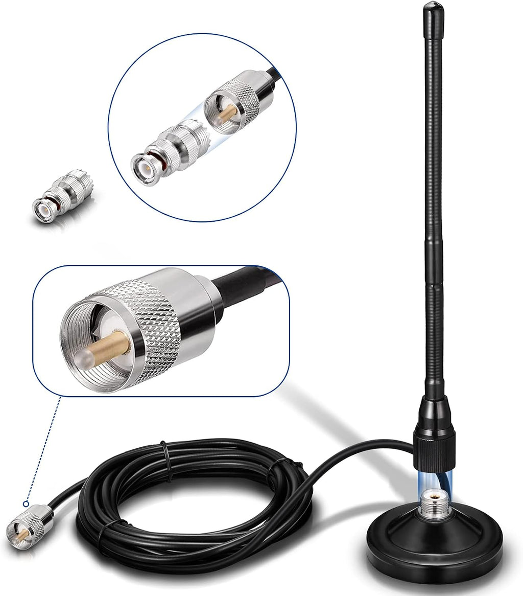 27MHz CB Radio Antenna Magnetic Base Soft Whip PL259 & BNC Male Compatible with Cobra Midland Uniden Maxon President