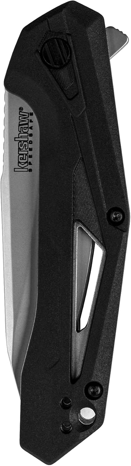 Airlock Pocket Knife, Black, 3 Inch Drop Point Blade | EDC with Assisted Opening, Reversible Pocketclip, Everyday