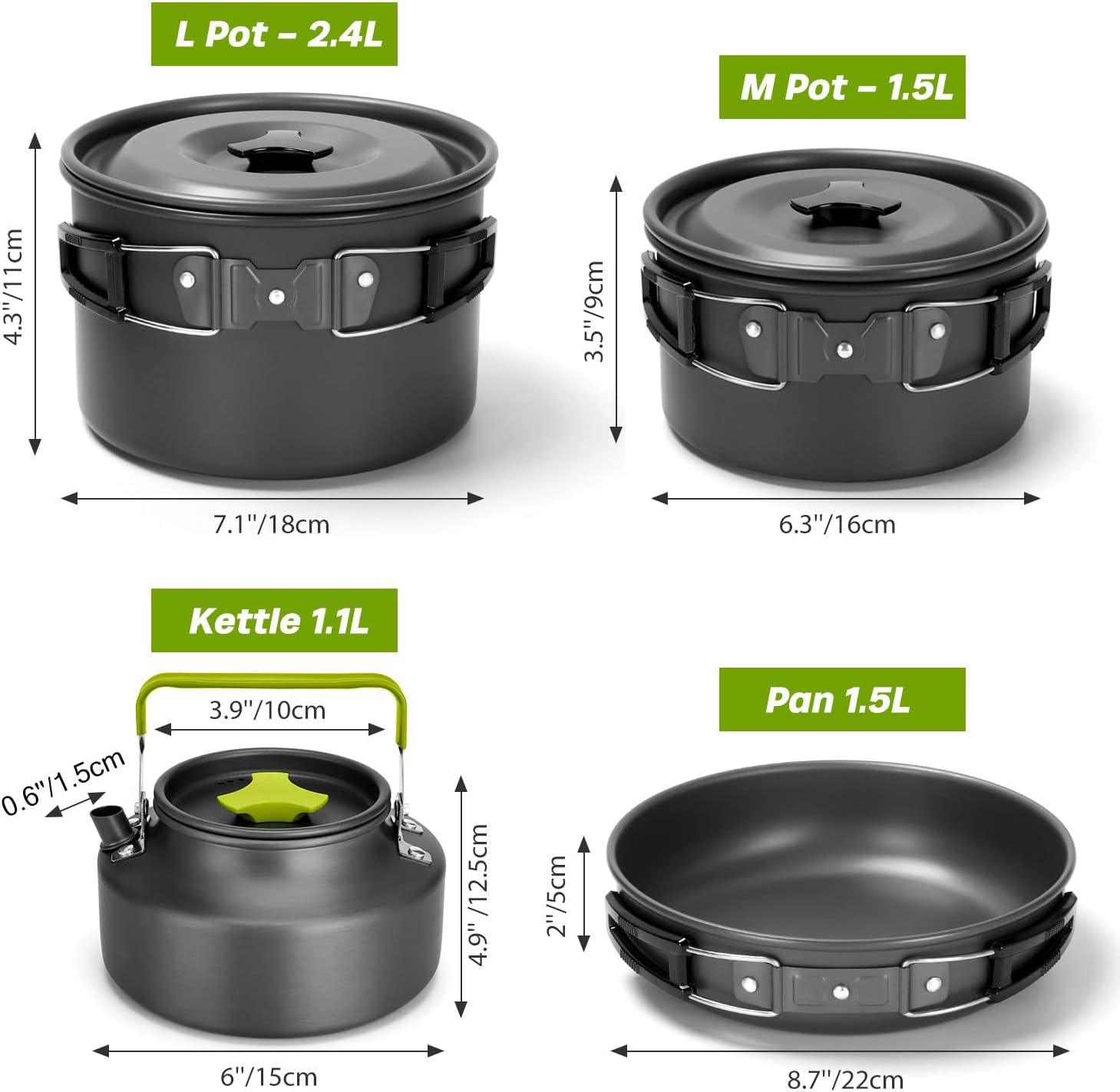 29pcs Camping Cookware Mess Kit, Non-Stick Lightweight Pots Pan Kettle, Collapsible Water Container and Bucket