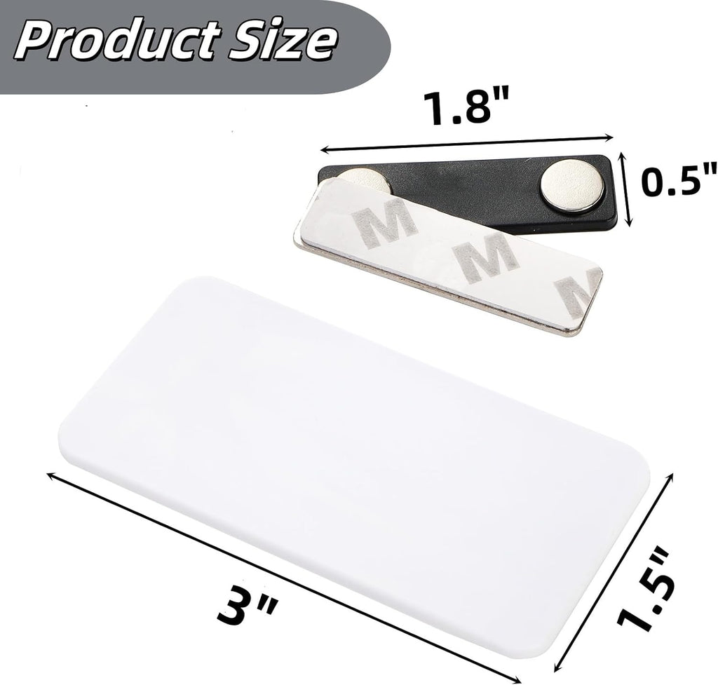 30 Pack Blank Name Tags, 1.5 x 3 Inch Name Badges with Magnetic Back | Reusable DIY Plastic Name Label Holders Round