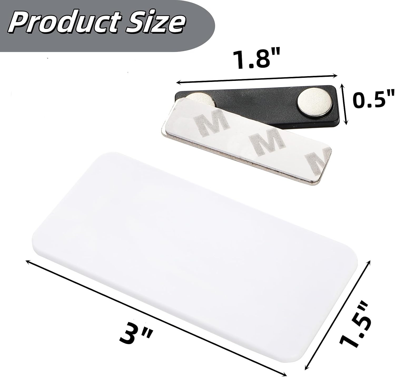 30 Pack Blank Name Tags, 1.5 x 3 Inch Name Badges with Magnetic Back | Reusable DIY Plastic Name Label Holders Round