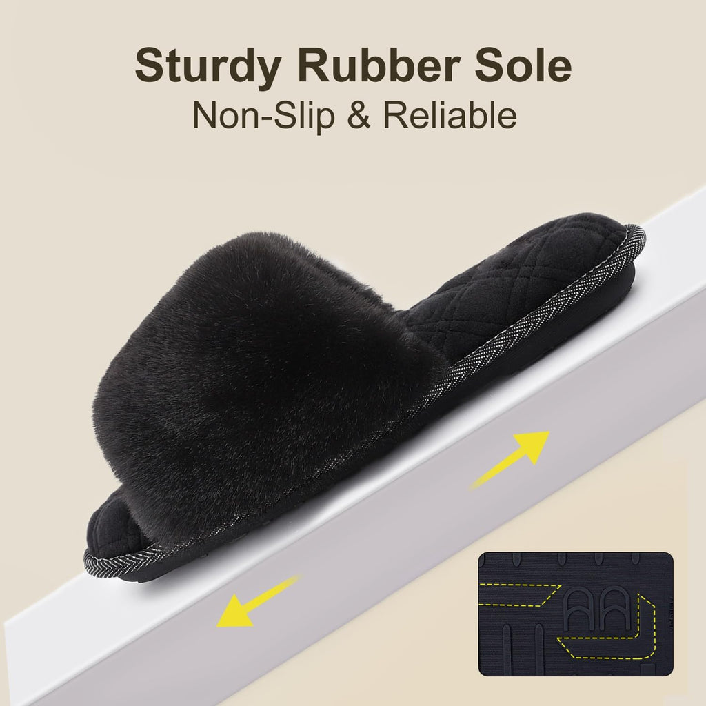 Women's Fuzzy Slippers Comfy Cloud Memory Foam House Shoes Home Open Toe Slides Indoor Outdoor