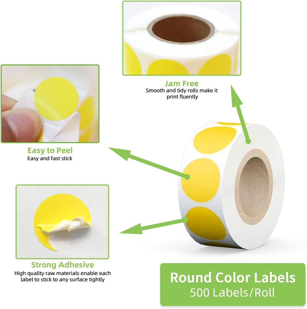 3/4" Round Color Coding Circle Dot Labels 3000 PCS Includes Bright Yellow Green Red Pink Orange Blue(6 Rolls,500