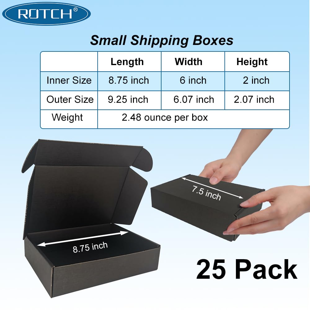 9x6x2'' Small Shipping Boxes, 25 Pack Black, Corrugated Cardboard Mailers (M962-25-B)
