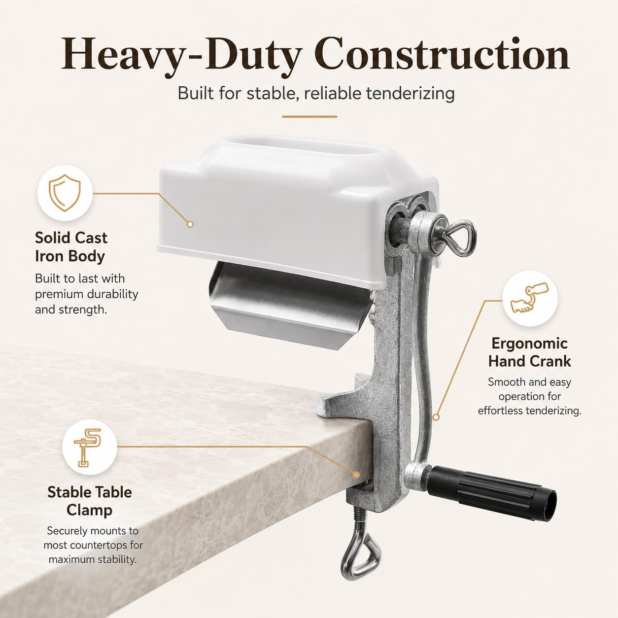 Manual Meat Tenderizer Cuber Tool, Heavy Duty Cast Iron Hand Crank Meat Tenderizer Machine with Protective Cover