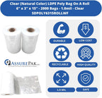 Clear Poly Bags, 6" x 3" x 15", 1 Mil, 2000 Count, 8 Rolls