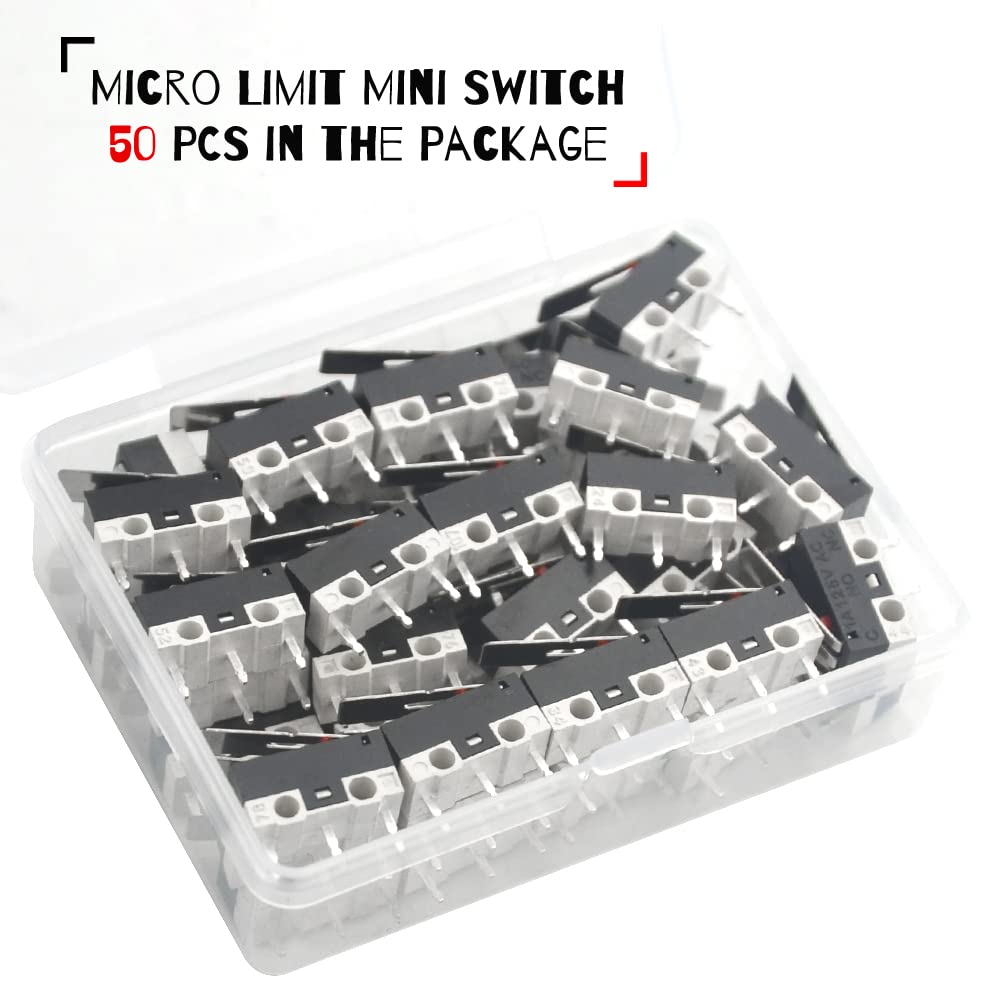 WMYCONGCONG 50 PCS Micro Switch AC 1A 125V 3 Pin SPDT Limit Micro Switch Long Hinge Lever