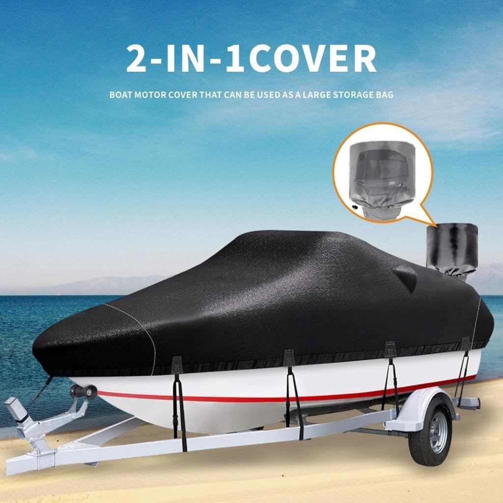 Boat Covers 16-18.5ft, Heavy Duty 800D PU Waterproof Trailerable Marine Grade Polyester Canvas, UV Resistant Bass