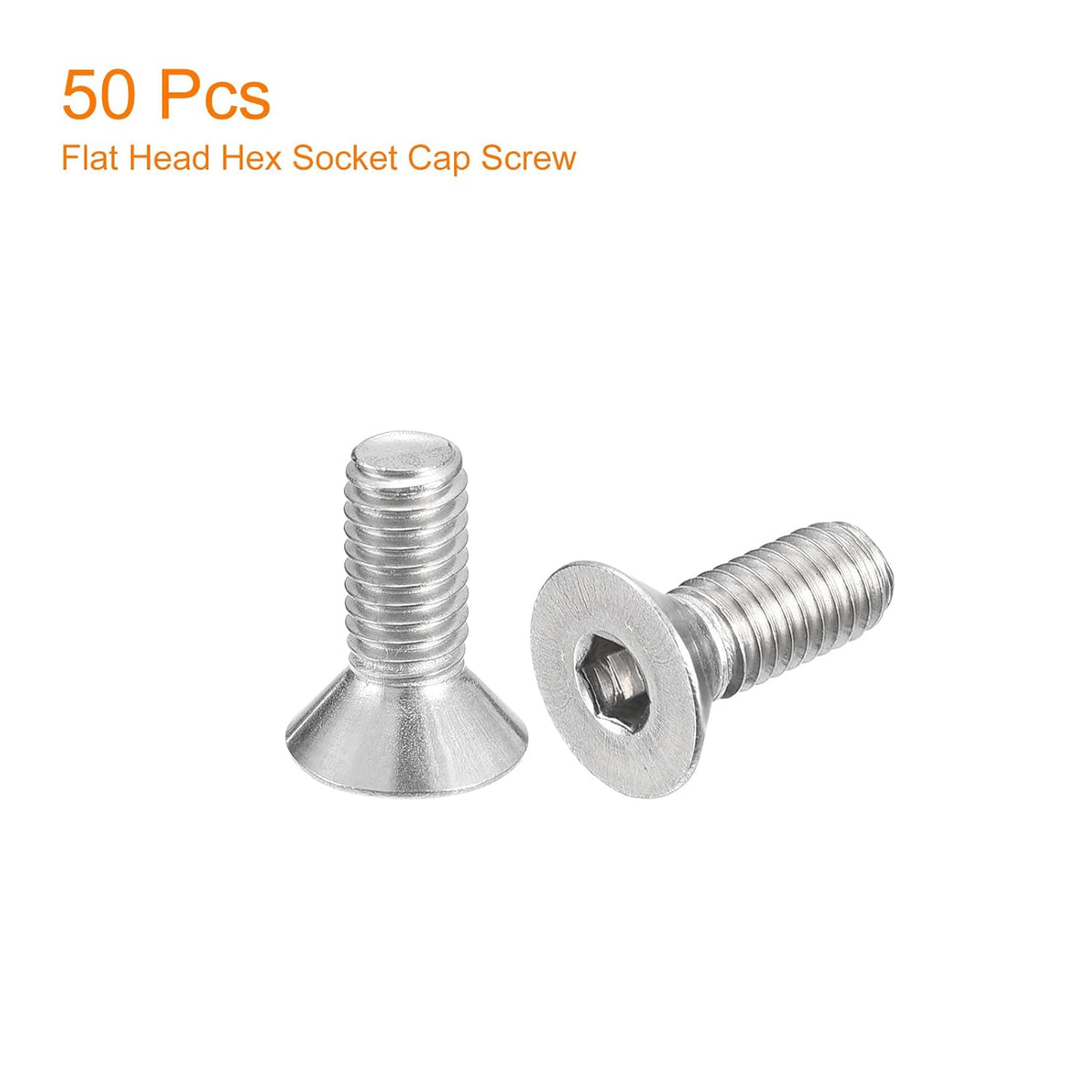 uxcell #10-32x1/2 Flat Countersunk Head Socket Cap Screws, 50Pcs 304 Stainless Steel Hex Socket Flat Head Screws, Full Thread, Countersunk Bolts