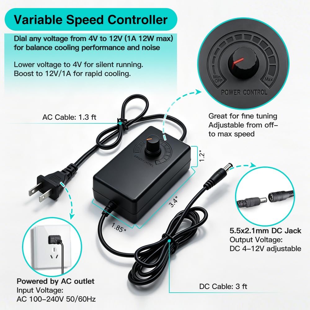 2-Pack Dual Waterproof 120mm Quiet Computer Cooling Fan Kit 110V-120V