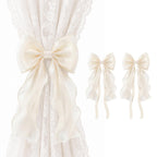 Curtain Tiebacks, French Silky Bow Curtain Holdbacks, Beige, 2 Pcs