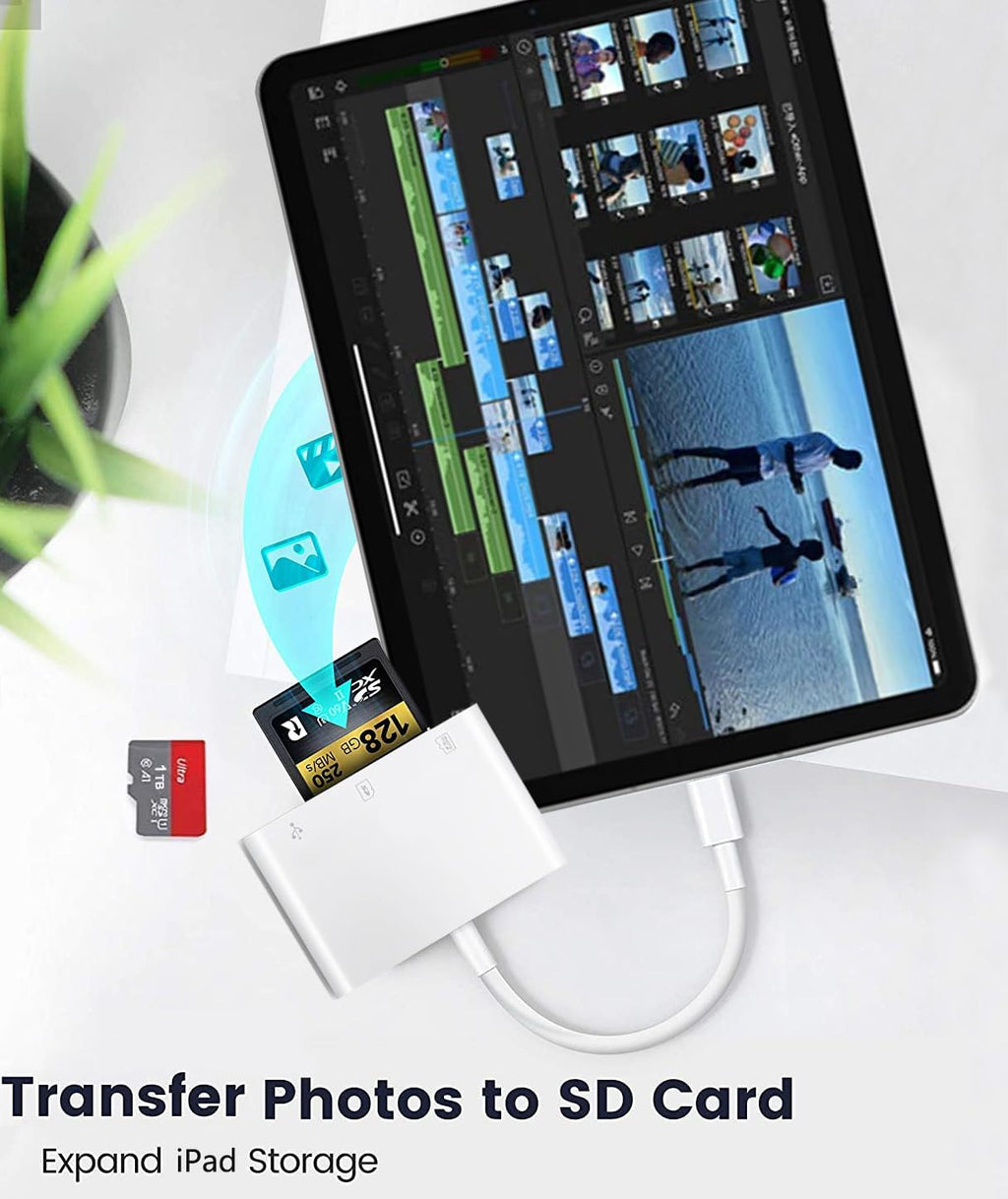 Apple USB-C to SD Memory Card Reader, 3 in 1 USB-C Memory Trail Camera Card Adapter with SD/TF & USB Port for iPhone