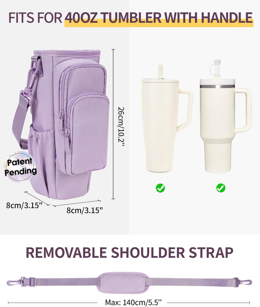 30/40oz Crossbody Water Bottle Holder Anti-Tip Tumbler Carrier | Lightweight Bottle Sling Fits Handled Tumbler w/