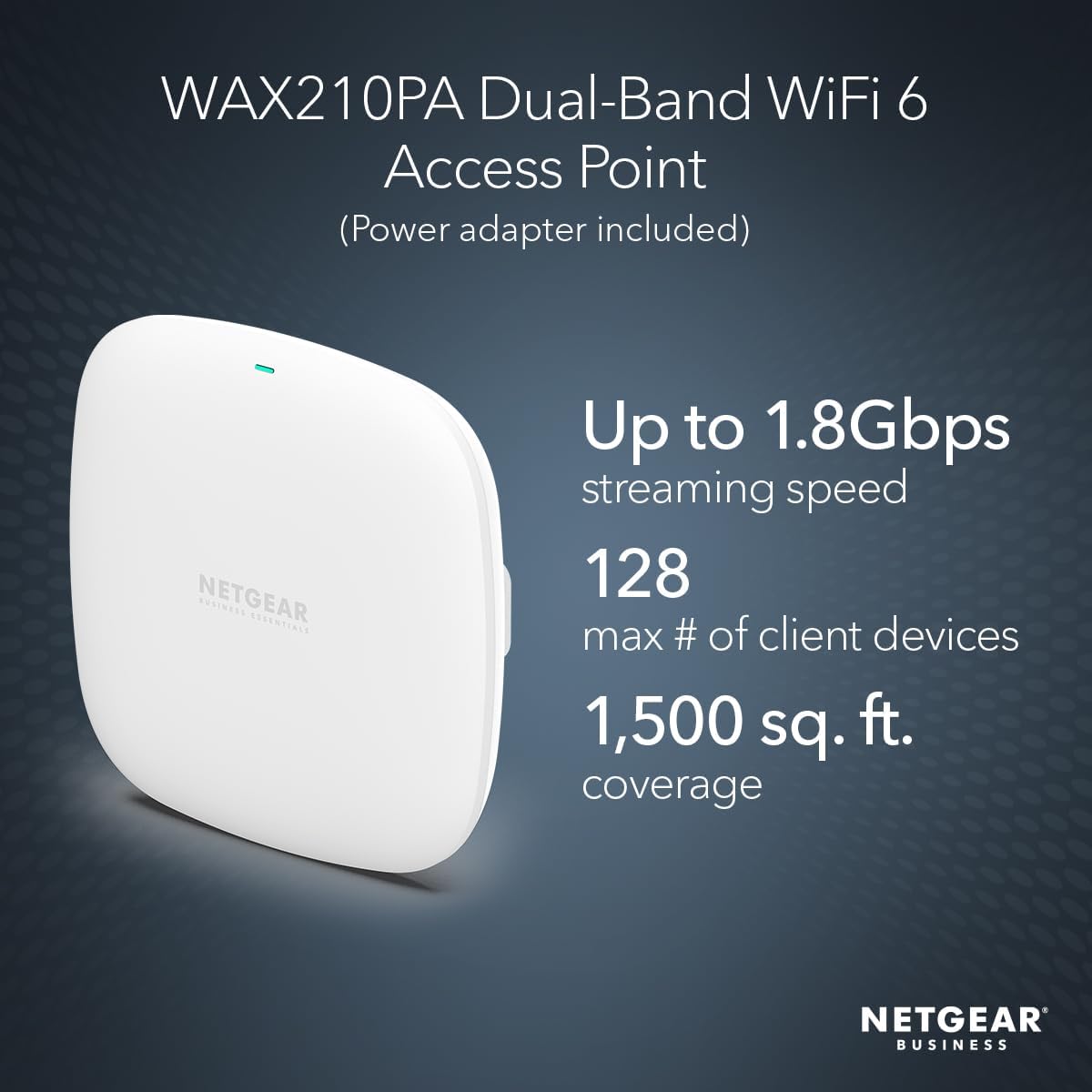 WiFi 6 Wireless Access Point with Power Adapter (WAX210PA) | Dual-Band AX1800 Speed, 1 x 1G Ethernet PoE Port, Up to