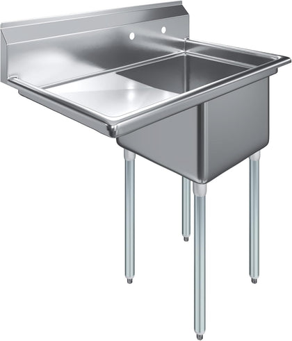 39 in. x 23.5 in. Stainless Steel One Compartment Sink with 18 in. x 18 in. Bowl and 18 in. Left Drainboard. NSF