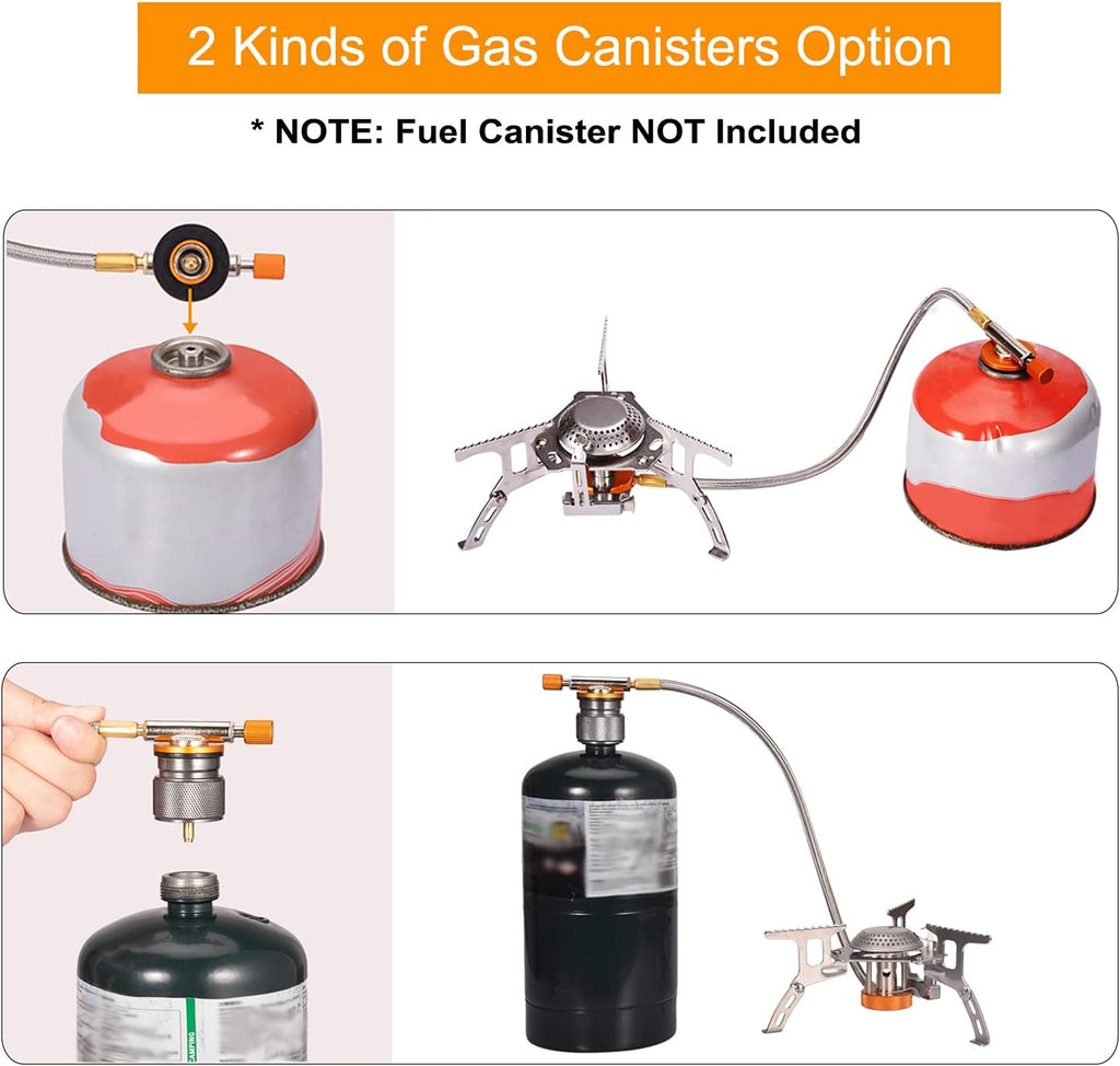 Portable Camping Gas Stove with 1LB Propane Tank Adapter | Foldable Camp Stove Backpacking Stove with Piezo Ignition