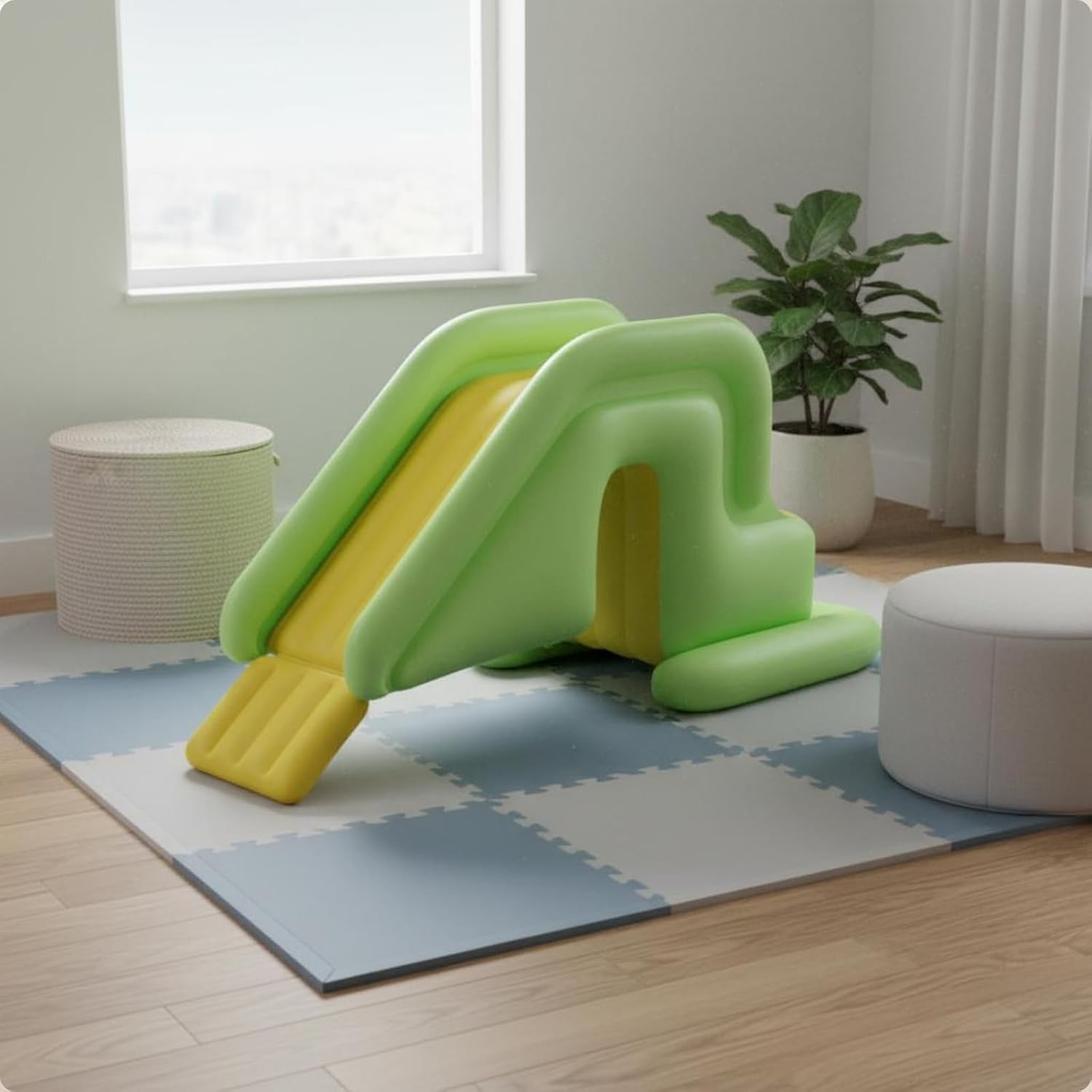 Inflatable Wide-Slide Design Kids Slide with Guardrail Easy to Clean Activity Toy for Indoor, Light Blue