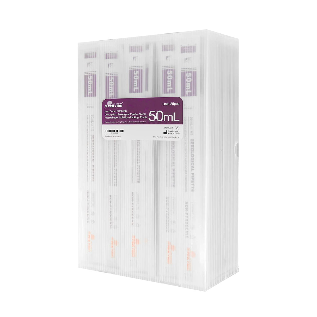 Polystyrene Serological Pipettes Individually Wrapped Sterile Plastic Graduated Pipette 50ml, Pack of 50