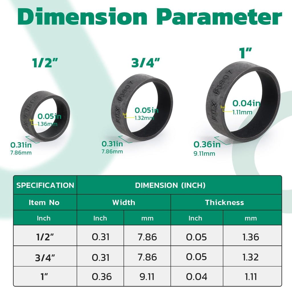 220 PCS 1/2" PEX Copper Crimp Rings for Pex Pipe Connection, Black-Oxidized Surface Treatment