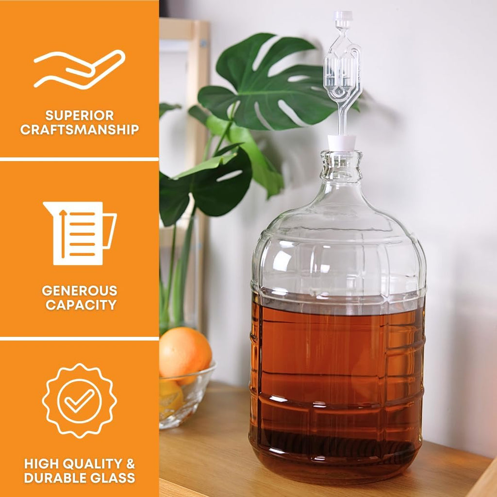 Italian 6 Gallon Carboy | Clear Glass Fermenter for Wine and Beer | Reusable 6 Gallon Glass Carboy for home brewing