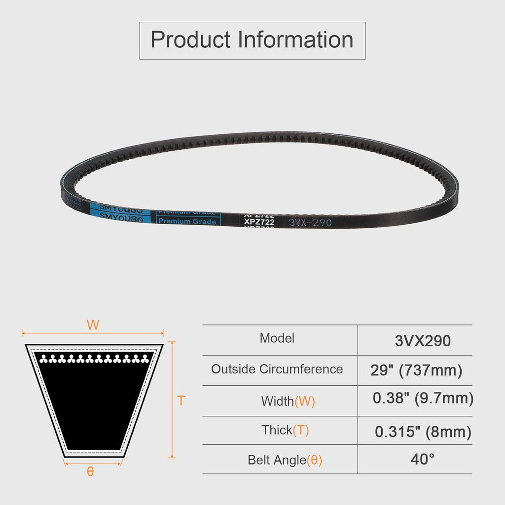 uxcell 3VX290 Rubber V-Belt, Raw Edge Cogged Industrial V Belt 29" Length x 0.38" Width x 0.32" Thickness