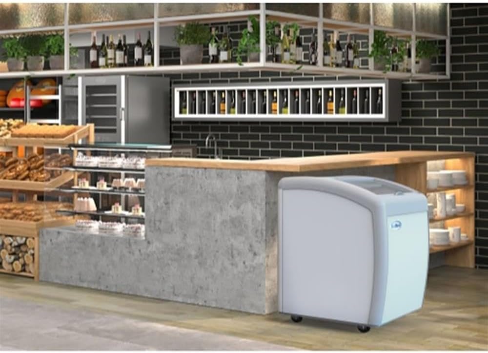 Metal Ice Cream Freezer Display Case with 2 Storage Baskets - White