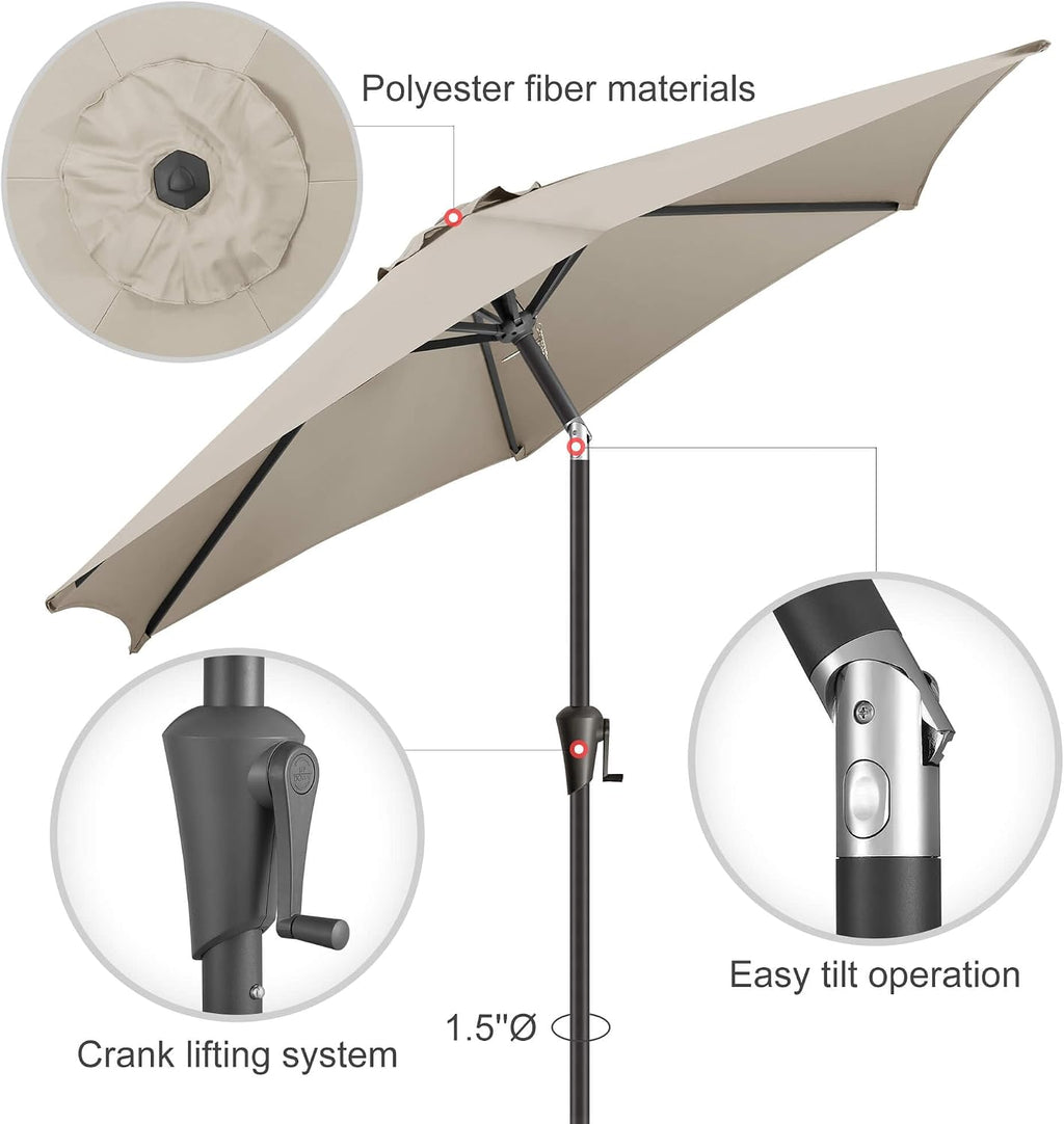 10FT Patio Umbrella Outdoor - Table Umbrella with 6 Sturdy Ribs, Market Umbrella with Push Button Tilt, UV Protection