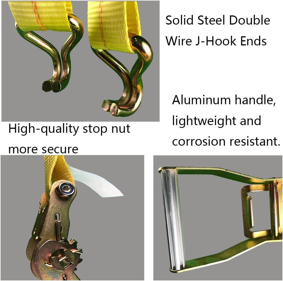Ratchet Straps - 2" x 17' Heavy Duty Cargo Straps, Load up to 10000Lbs, Double J Hooks for Trucks, Moving Appliances