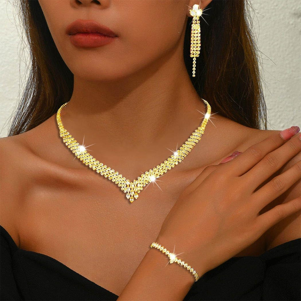 Rhinestone Bridal Jewelry Set Clip On Earrings Wedding Prom Jewelry Accessories for Women