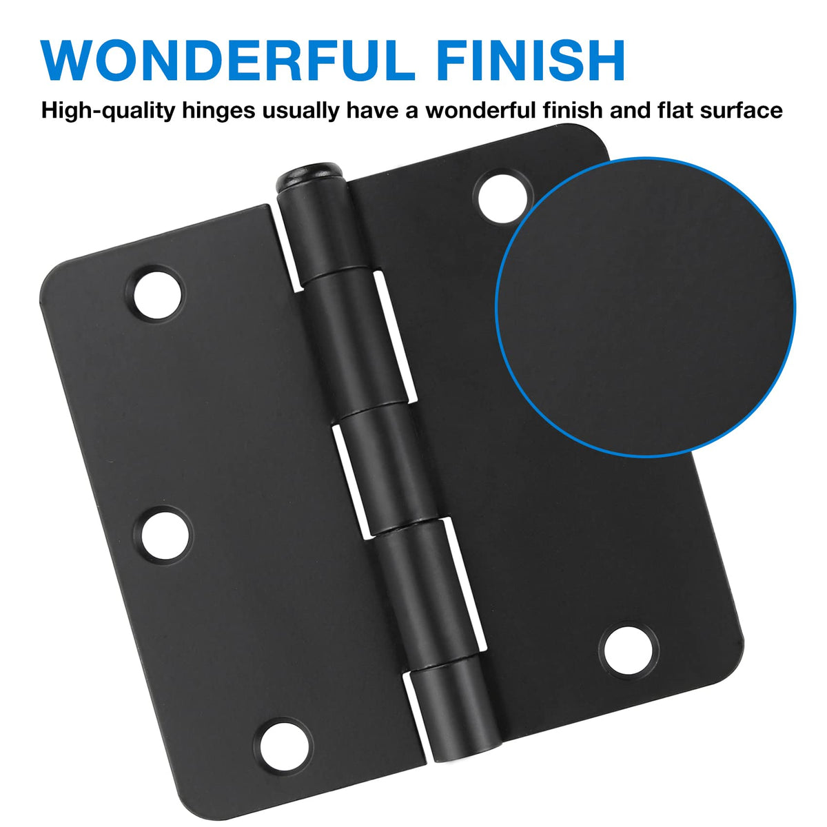 Matte Black Door Hinges 3.5 inch with 1/4" Radius Corners 30 Pack