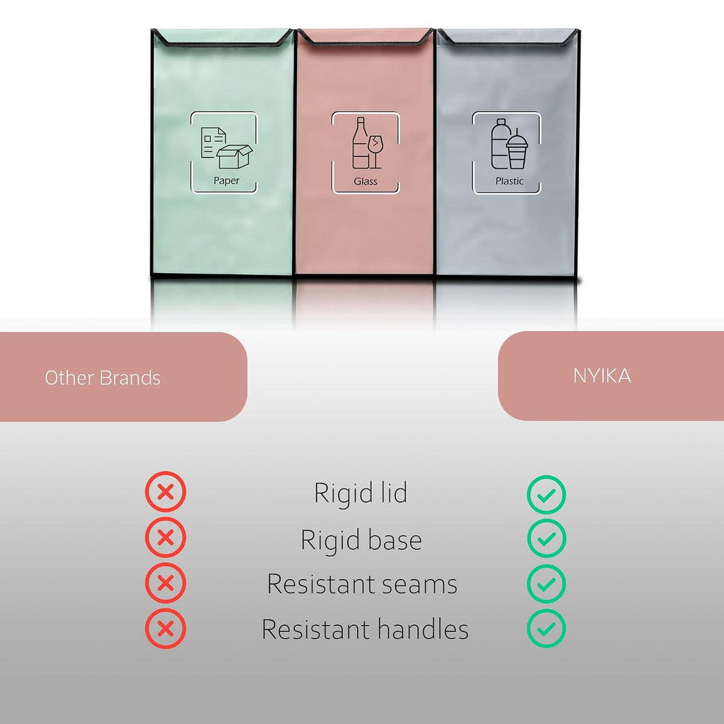 Recycling Organizer - Reusable Recycling Bags - Recycling Sorter - Trash Sorting Bins - 3 Compartment Recycle - Pack