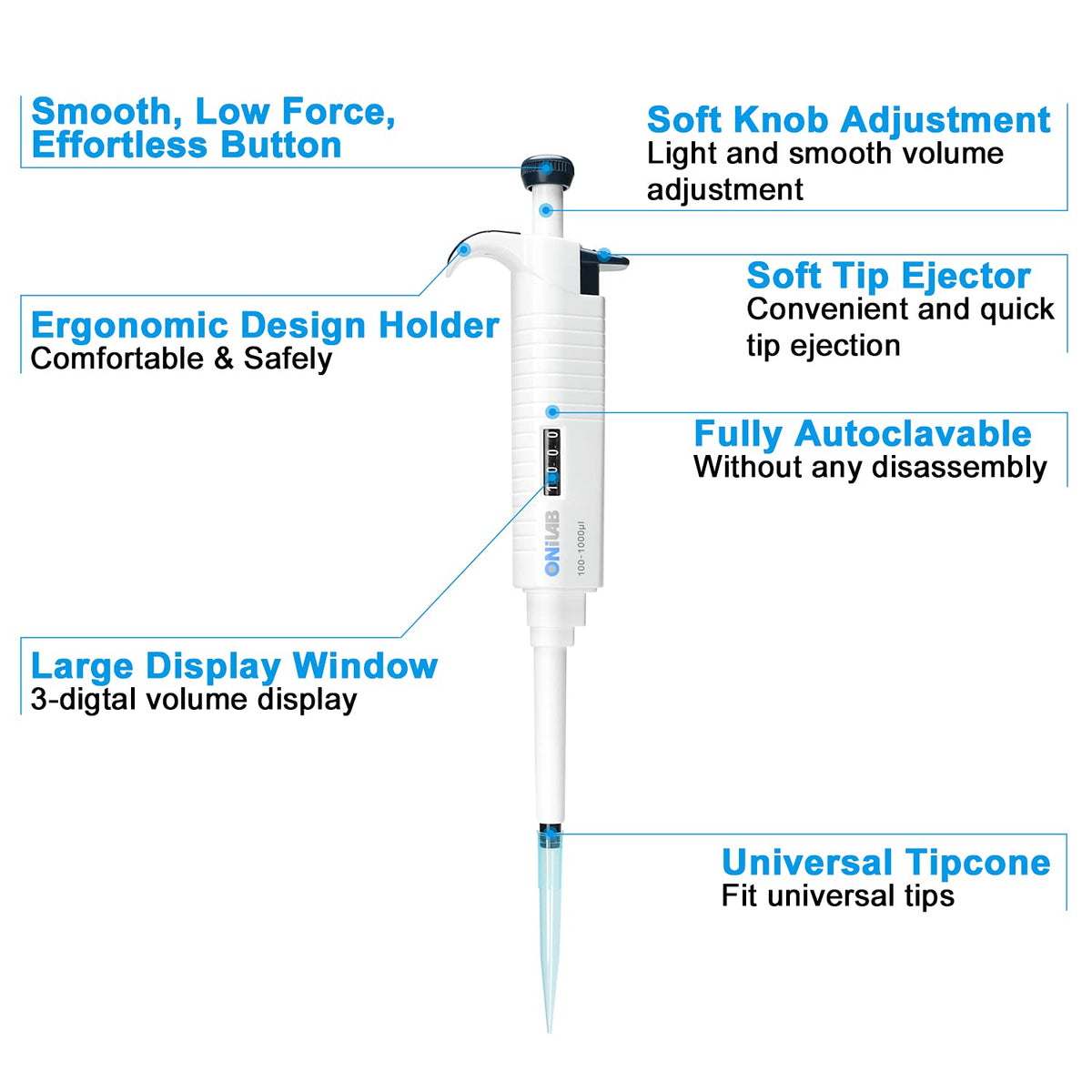 Lab Micropipette, Single Channel Adjustable Pipette 0.5-10μL