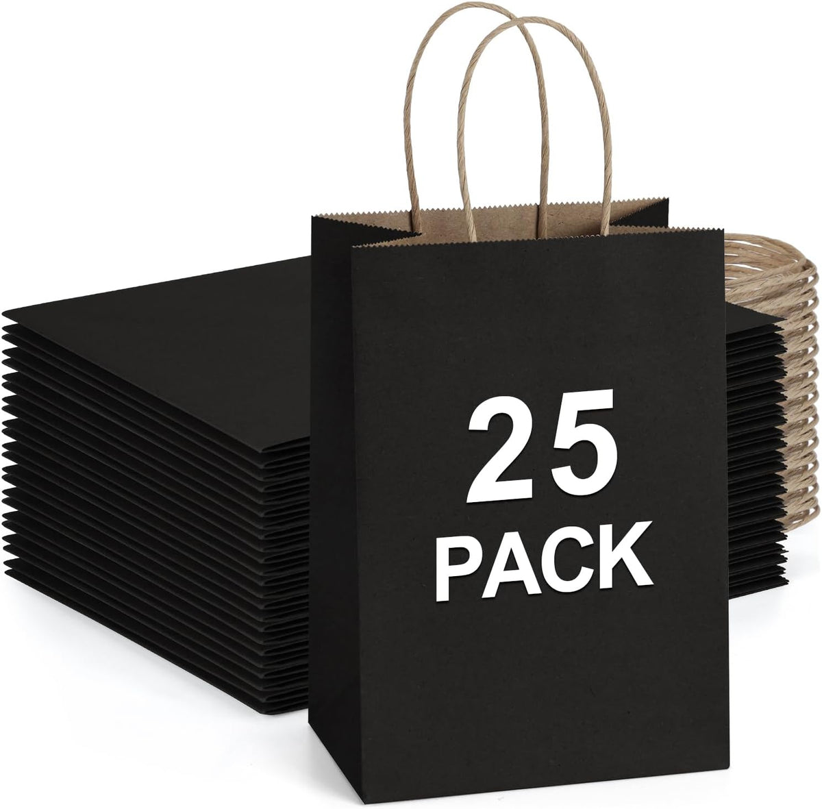 Gift Bags with Handles 5.25x3x8 Inch Small Black 25 Pack