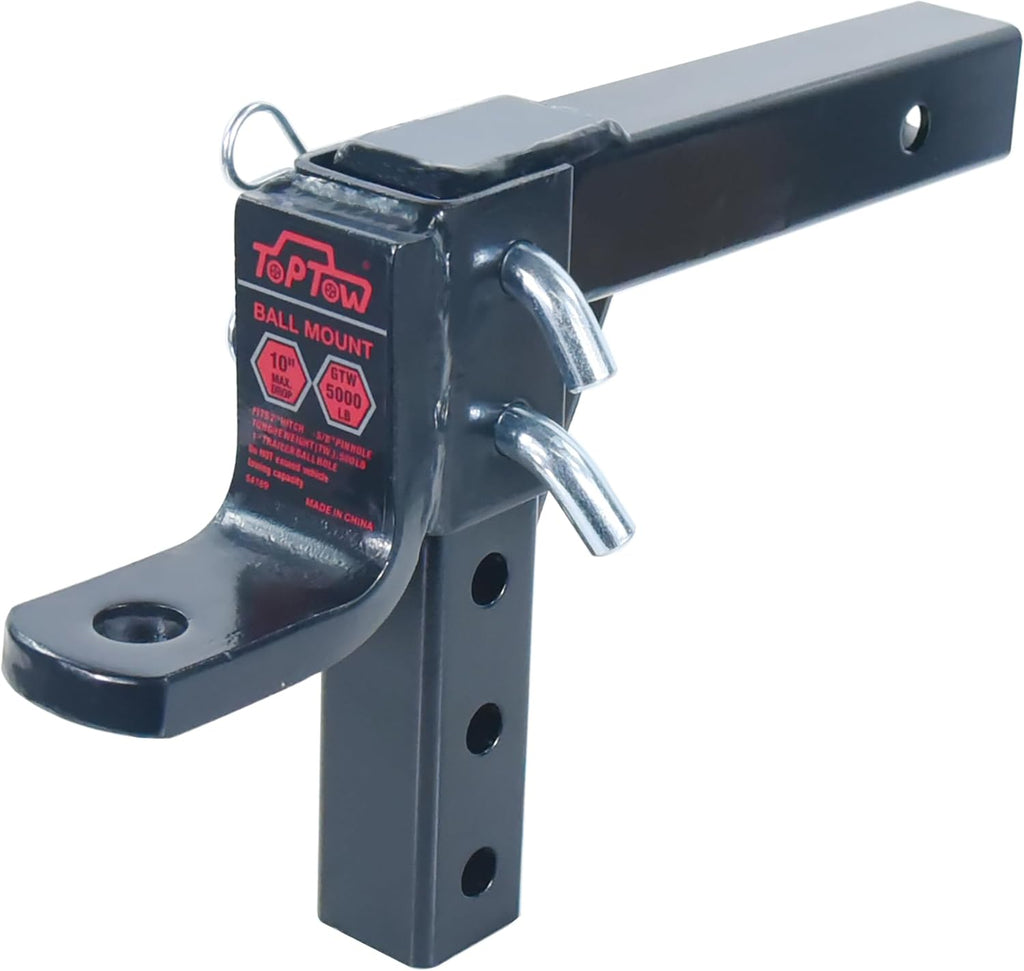 64189 AdjustableTrailer Hitch Ball Mount with 5/8 inch Hitch Pin, 10 inch Drop Max, Fits 2 inch Hitch Receiver, Matte