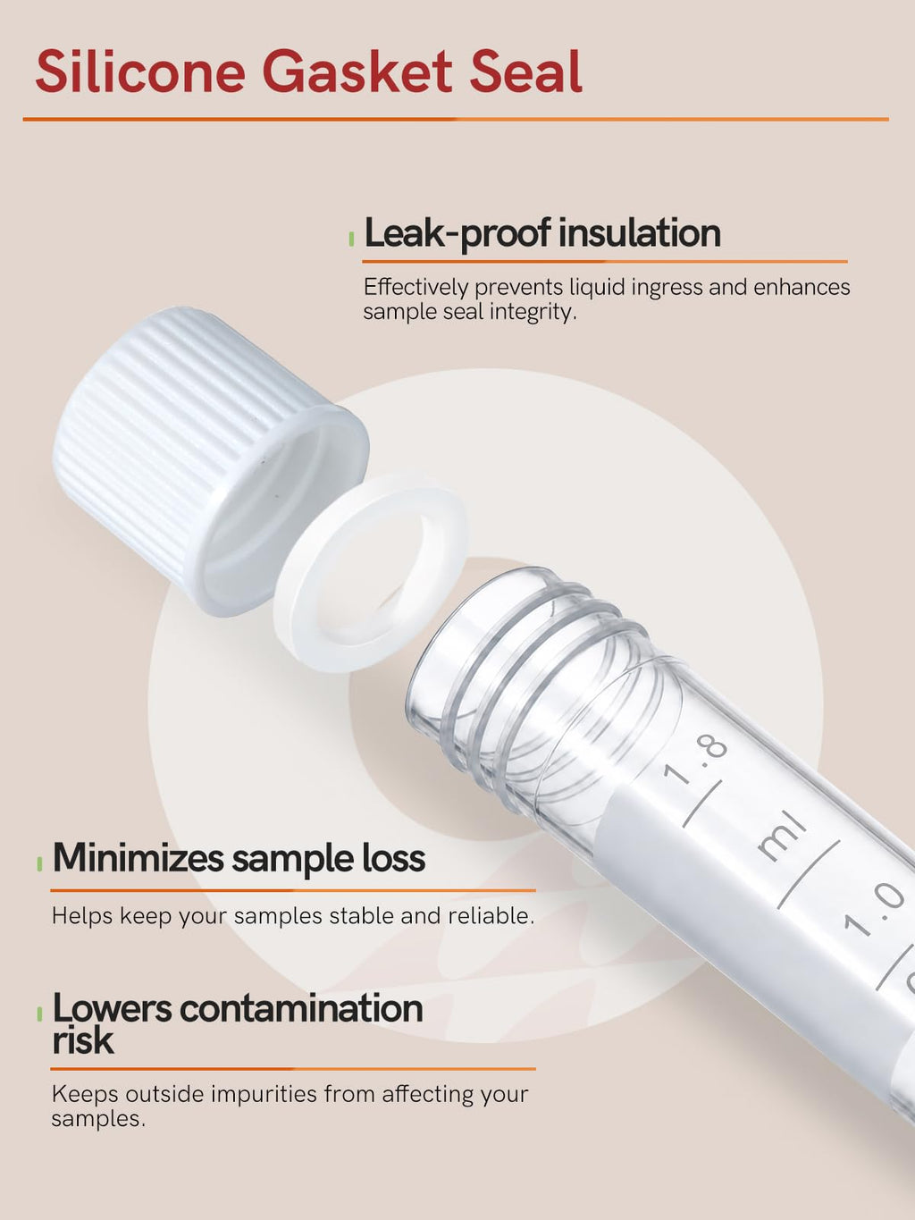 2ml Plastic Cryovial Cryogenic Vial Tube with White Cap, 100PCS