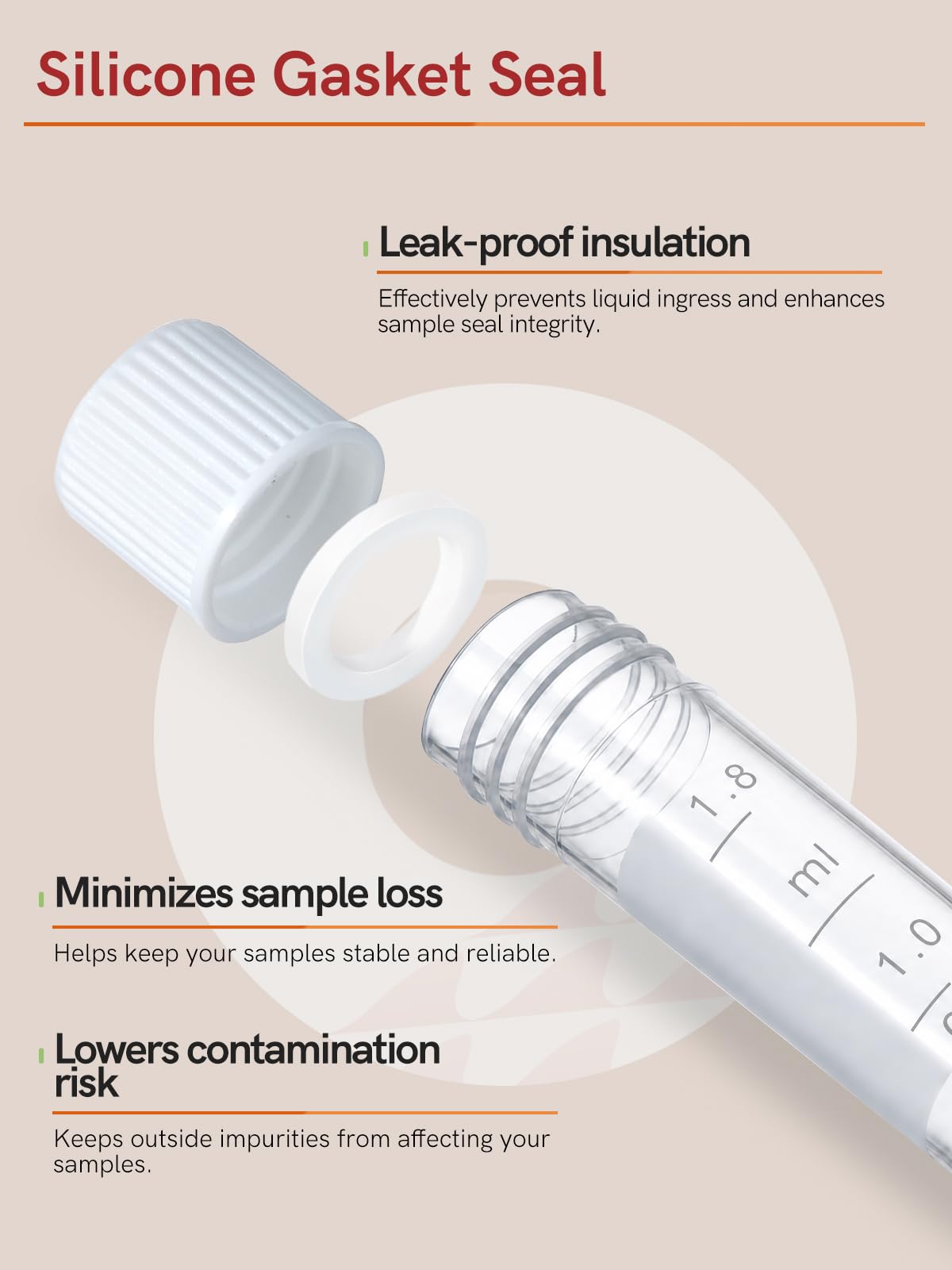 2ml Plastic Cryovial Cryogenic Vial Tube with White Cap, 100PCS
