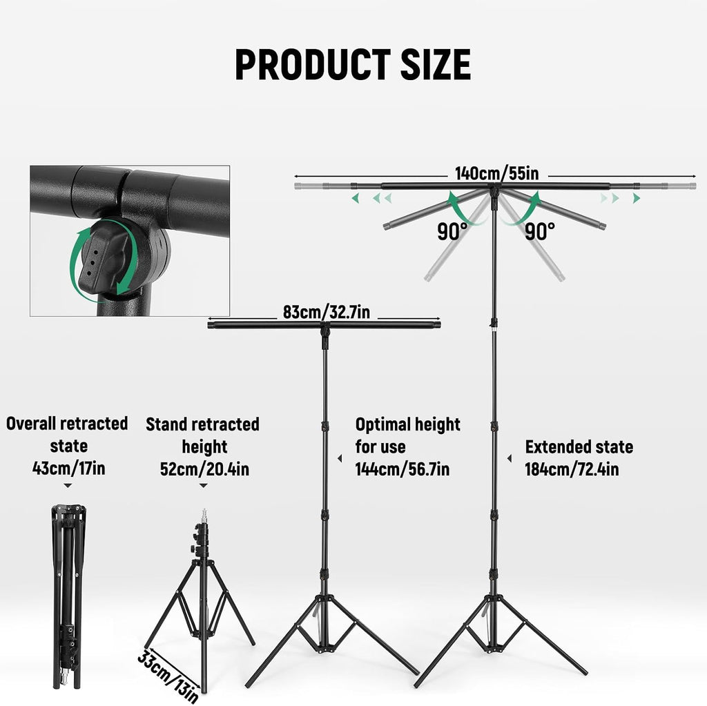 Green Screen Backdrop Kit with T-Shaped Stand 4.6x6ft Greenscreen | Adjustable Photography Background for Streaming
