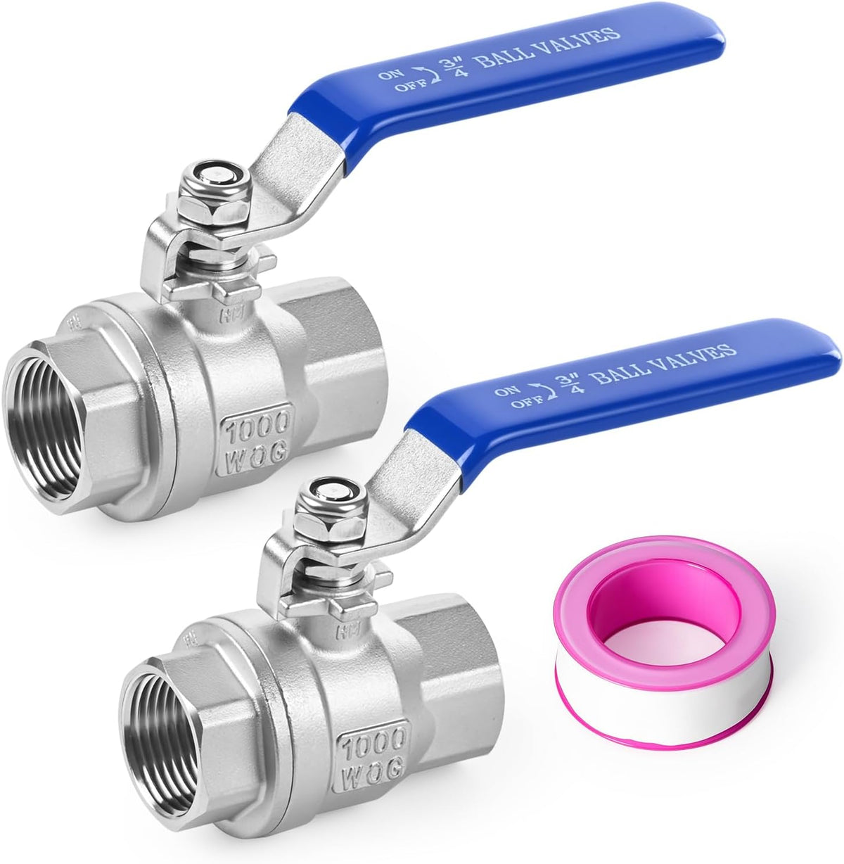 3/4" Female NPT 2-Piece Full Port Ball Valve, 2 Pack