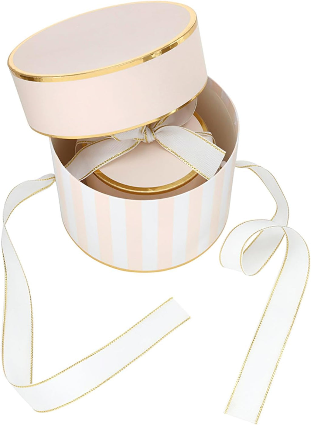 Gift Wrap Co. Nested Gift Box 2-Piece Set Round Designer Boxes with Lids, Large and Small, Pink Stripes