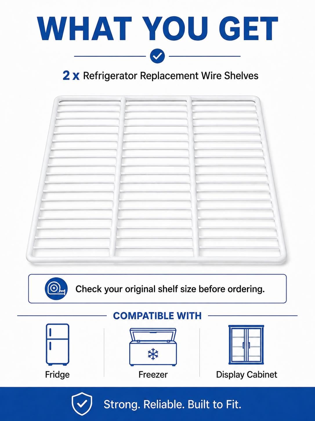 Refrigerator Replacement Shelves 2 Pack, Steel Shelves for Fridge Freezer