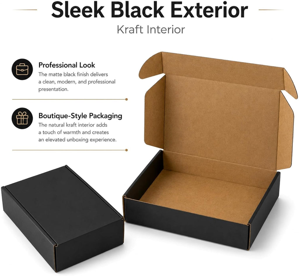 9x6x2 Inches Shipping Boxes Pack of 25, Black Corrugated Cardboard Boxes for Small Bussiness, Packing and Mailing