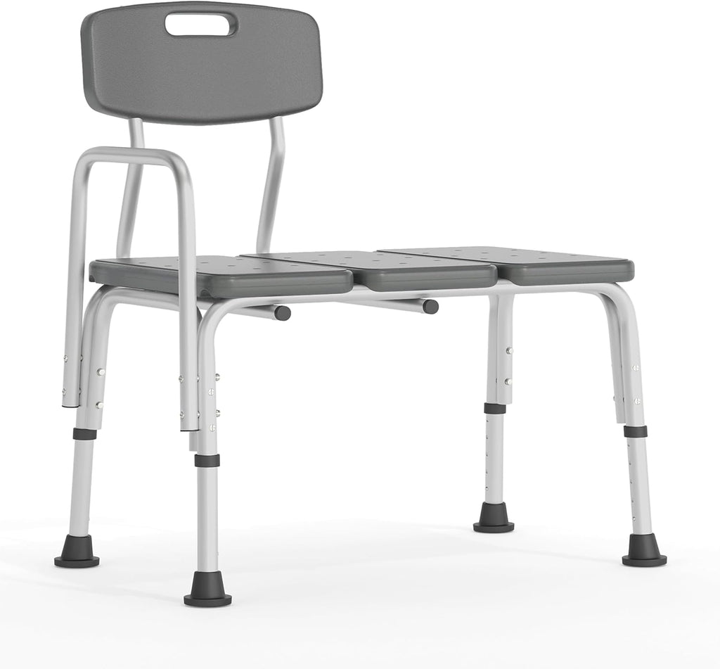 HERCULES Series 300 Lb. Capacity Adjustable Gray Bath & Shower Transfer Bench with Back and Side Arm