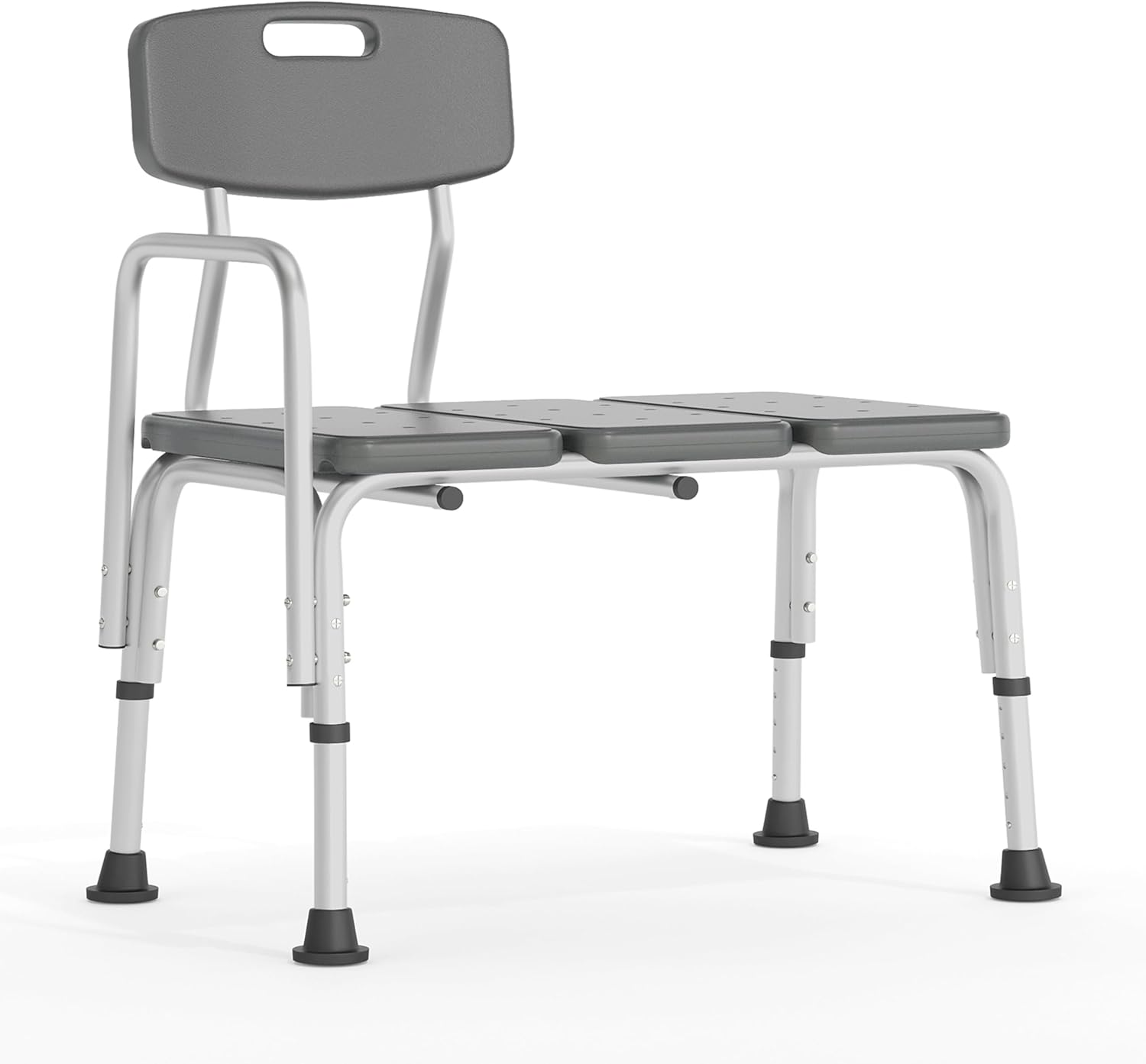 HERCULES Series 300 Lb. Capacity Adjustable Gray Bath & Shower Transfer Bench with Back and Side Arm